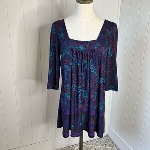 A Touch of Class Clothing Womens L/XL Tunic Top Purple Square Neck 3/4 Sleeves